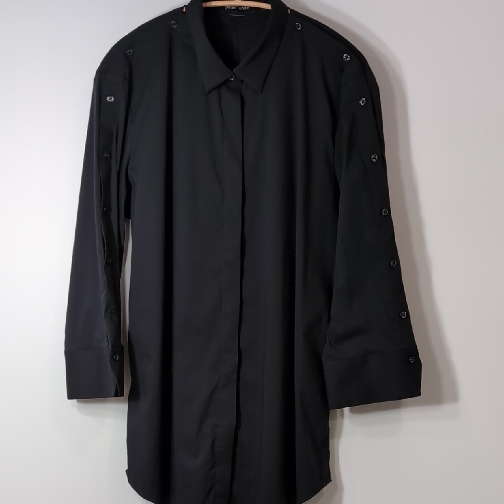 Paperwhite | Lightweight Cutout Detail Black Button Down 3/4 Sleeve Size 12